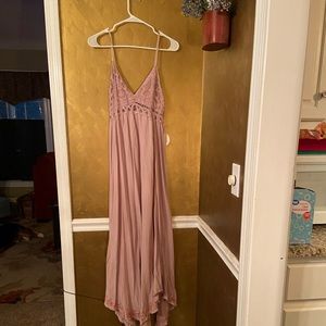 Blush Handkerchief Dress with Crochet Lace Top